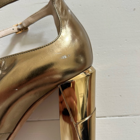 Jimmy Choo chunky heel double strap heels, dark gold, size 41 - Picture 7 of 12